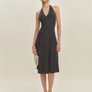 Reformation Black and White Polka Dot Backless Dress